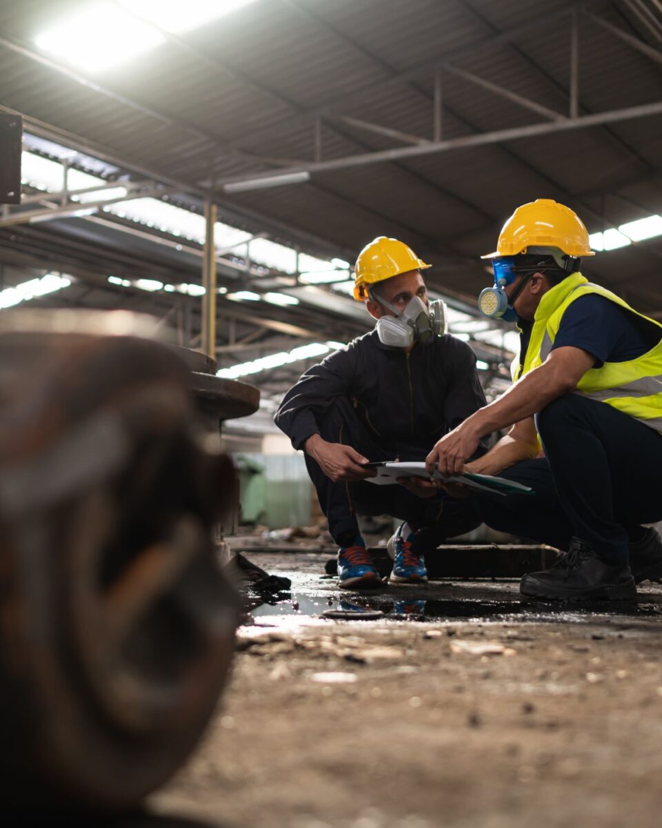 Scientists and government officials Inspect and collect chemical leak samples in industrial sites. to be thoroughly investigated in the laboratory